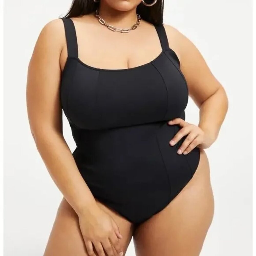 New Good American Black SCUBA CONTOUR Square Neck BODYSUIT Women's Size 5